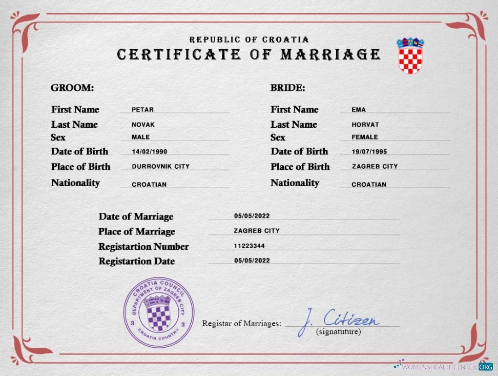 Download Croatia marriage certificate PSD template Photoshop template